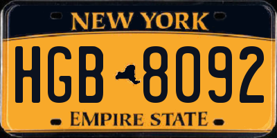 NY license plate HGB8092