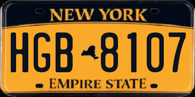 NY license plate HGB8107