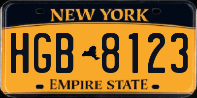 NY license plate HGB8123