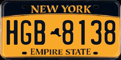 NY license plate HGB8138