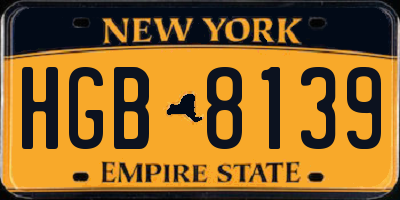 NY license plate HGB8139