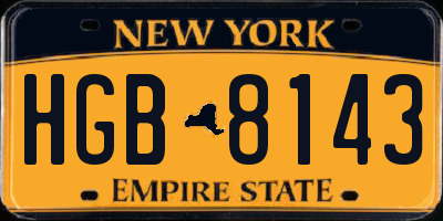 NY license plate HGB8143
