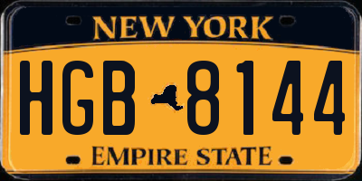 NY license plate HGB8144