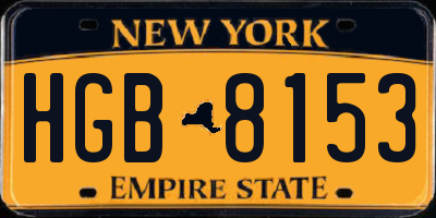 NY license plate HGB8153
