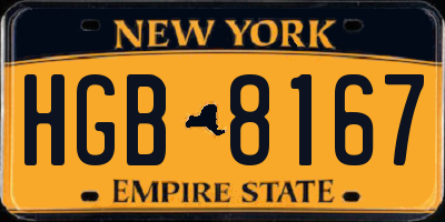 NY license plate HGB8167