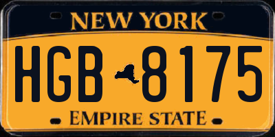 NY license plate HGB8175