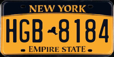 NY license plate HGB8184