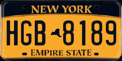 NY license plate HGB8189