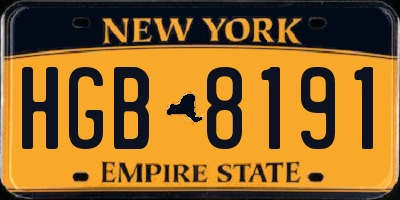 NY license plate HGB8191