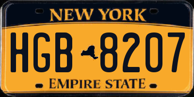 NY license plate HGB8207