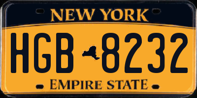 NY license plate HGB8232