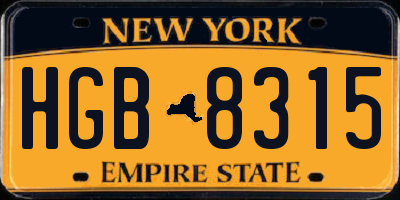 NY license plate HGB8315