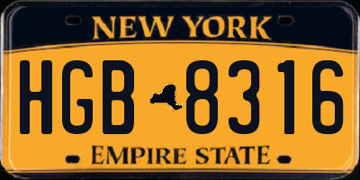 NY license plate HGB8316