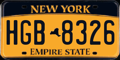 NY license plate HGB8326