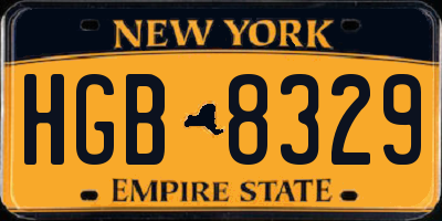 NY license plate HGB8329