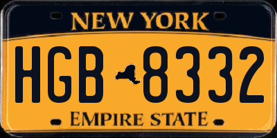 NY license plate HGB8332