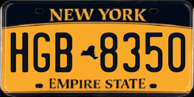 NY license plate HGB8350