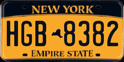 NY license plate HGB8382