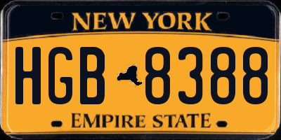 NY license plate HGB8388