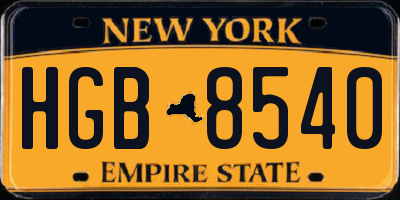 NY license plate HGB8540