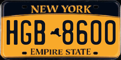 NY license plate HGB8600