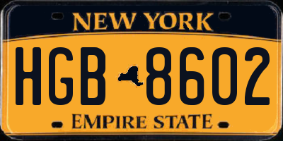 NY license plate HGB8602