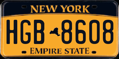 NY license plate HGB8608