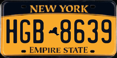 NY license plate HGB8639