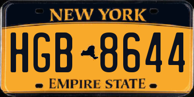 NY license plate HGB8644