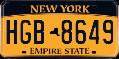 NY license plate HGB8649