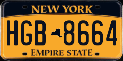 NY license plate HGB8664