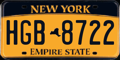 NY license plate HGB8722