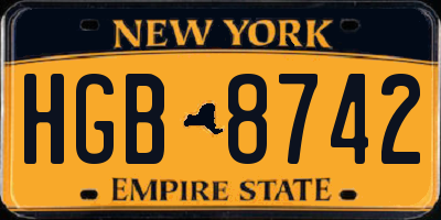 NY license plate HGB8742