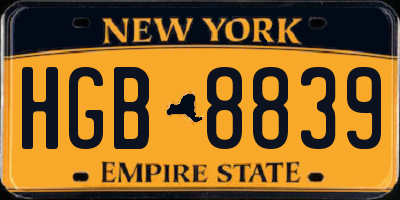 NY license plate HGB8839