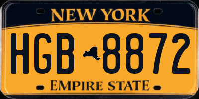 NY license plate HGB8872
