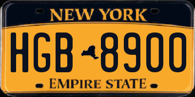 NY license plate HGB8900