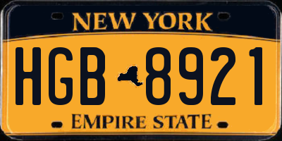 NY license plate HGB8921