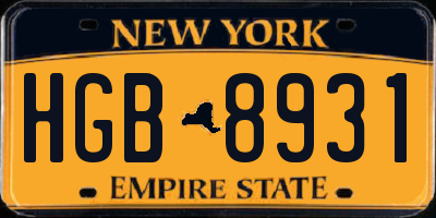 NY license plate HGB8931