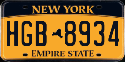 NY license plate HGB8934