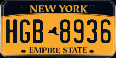 NY license plate HGB8936
