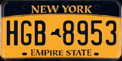NY license plate HGB8953