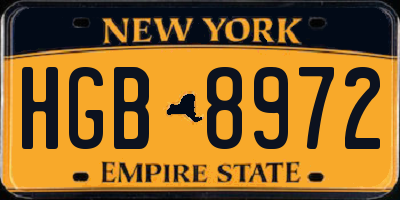 NY license plate HGB8972
