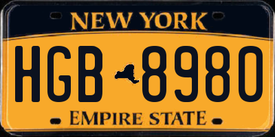 NY license plate HGB8980