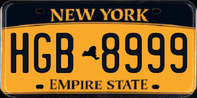 NY license plate HGB8999
