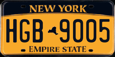 NY license plate HGB9005