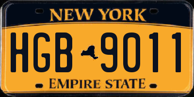NY license plate HGB9011