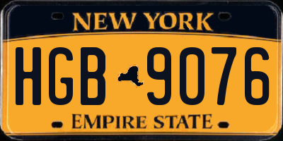 NY license plate HGB9076
