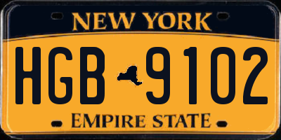 NY license plate HGB9102