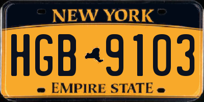 NY license plate HGB9103
