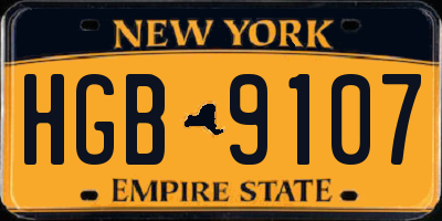 NY license plate HGB9107